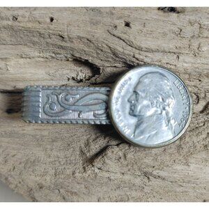 1967 Nickel Coin Money Clip Ornate Silver Tone Copper Minimalist E A Adams Son